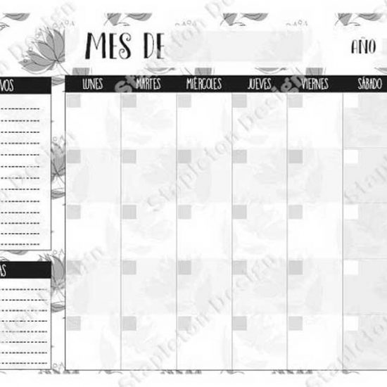 Planner-mensual-gray-flowers